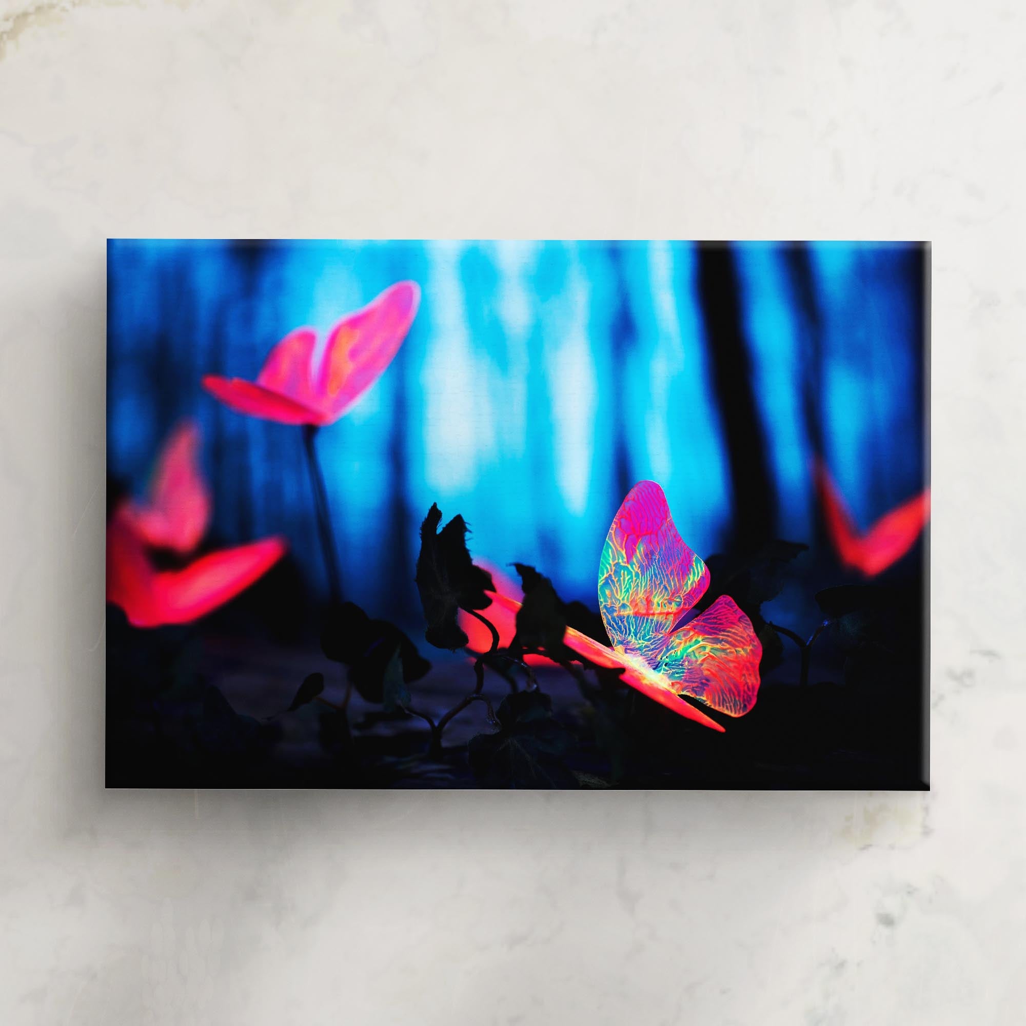 Tablou Canvas - Aripi neon Fluturi luminescenți în noapte