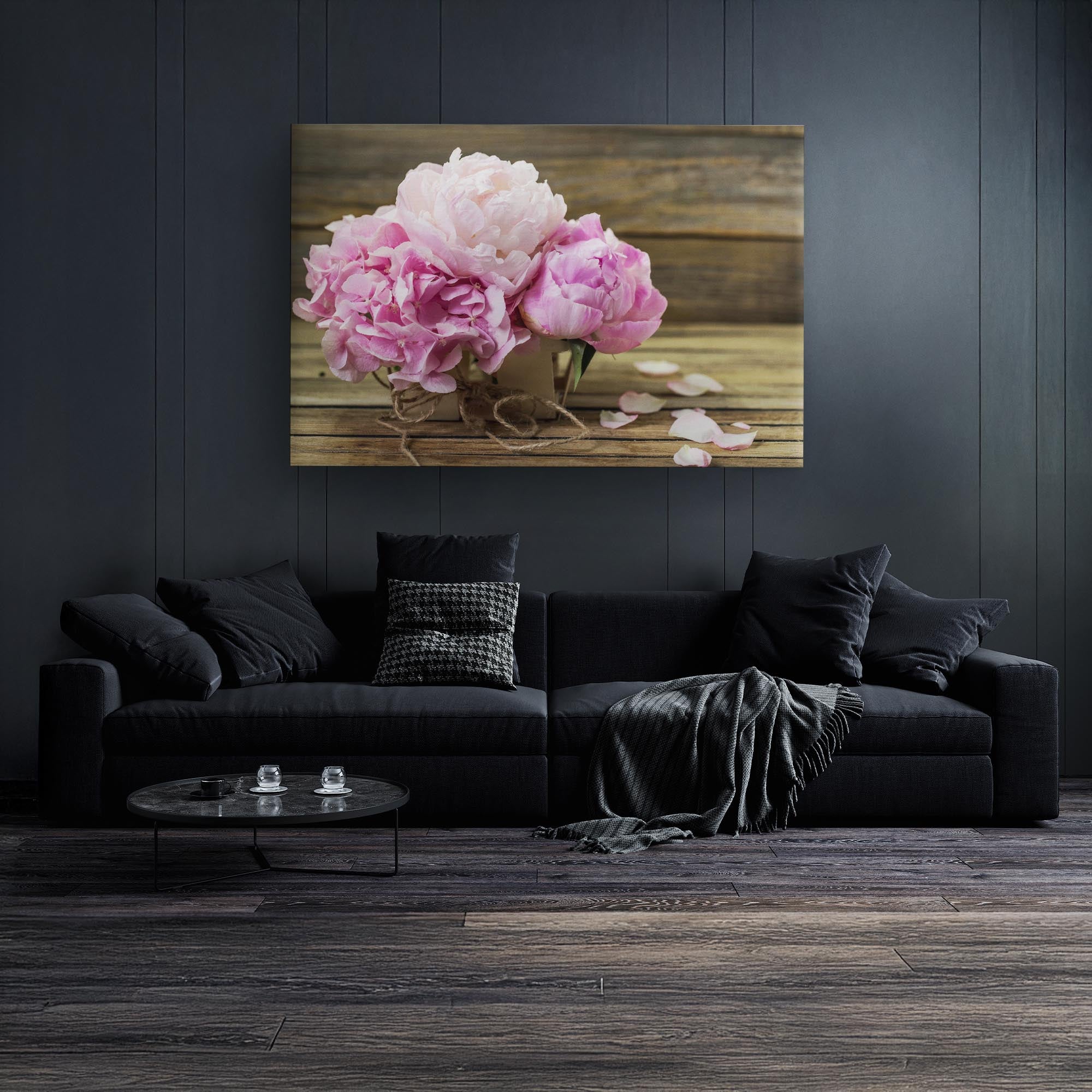 Tablou Canvas - Visuri cu bujori roz, un buchet de flori delicate